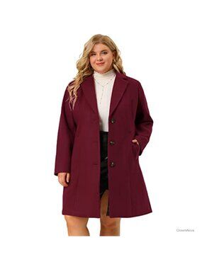 Plus Size Long Winter Peacoat Single Breasted Lapel Coat
